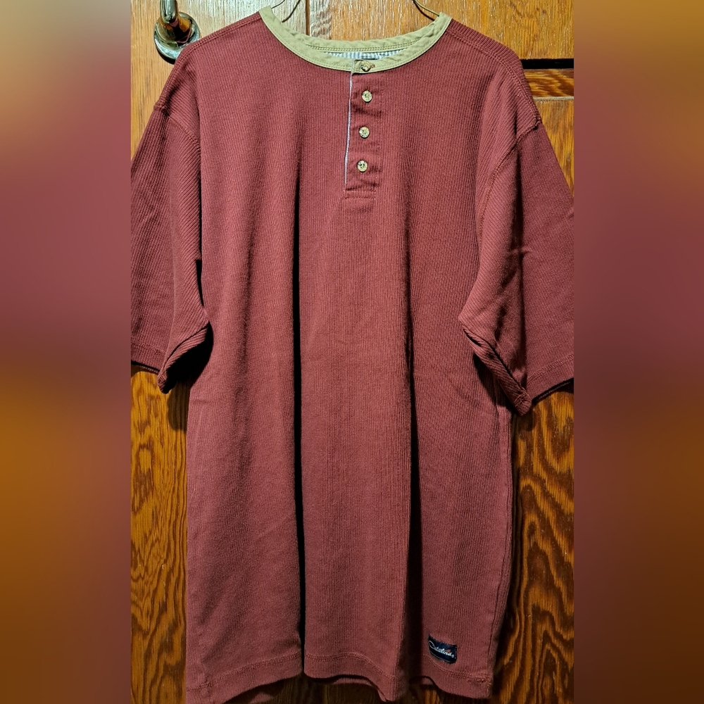 Men's Catalina  Maroon Red Henley Tee Shirt With Front Buttons